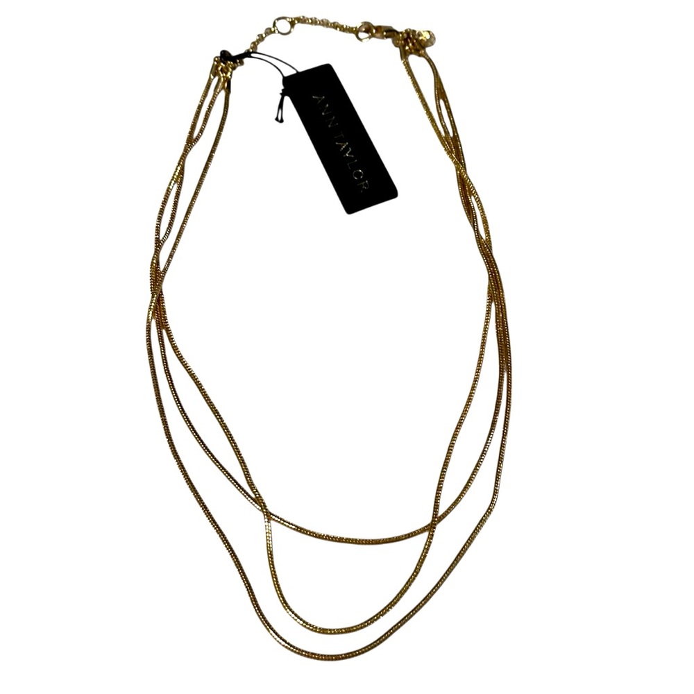 NWT Ann Taylor Three Layered Gold Snake Chain Necklace